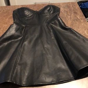 Strapless faux leather skater dress